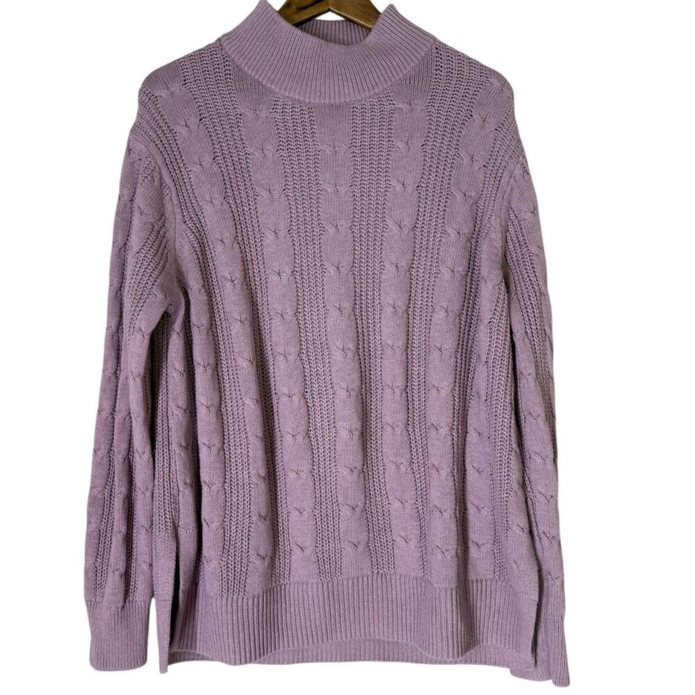 Banana Republic Purple Chunky Cable Knit Sweater Womens Sz XL Fisherman